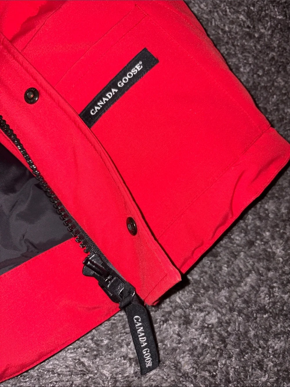 Canada Goose Red Puffer Vest with Badge